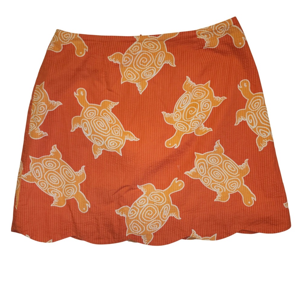 Lilly Pulitzer Orange Seersucker Turtle Print Scalloped Hem‎ Mini Skort Size 4
